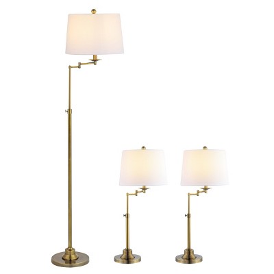 Adjustable Brass Gold Floor and Table Lamp Set with White Shades