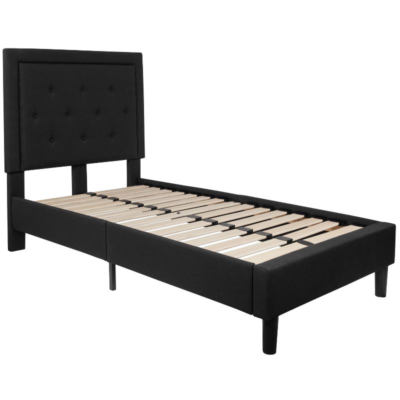 Flash Furniture Roxbury Twin Size Tufted Upholstered Platform Bed in Black Fabric, 1 of 7