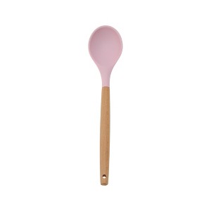 Unique Bargains Spoon Hand Wash Only Large Solid Spoon Silicone Wooden Handle 12.6" 1 Pc - 1 of 4