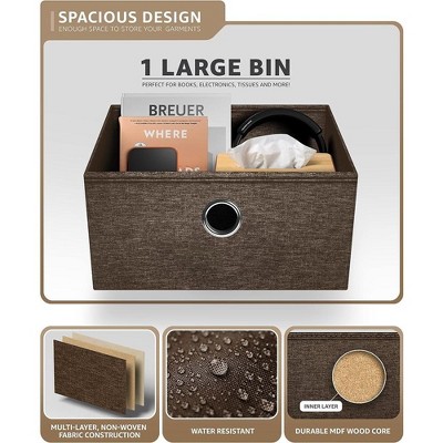 Sorbus Brown Steel Frame Nightstand with Fabric Drawer