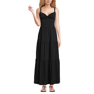 Lands' End Women's Cotton Modal Twist Front Tiered Maxi Dress - Medium - Black