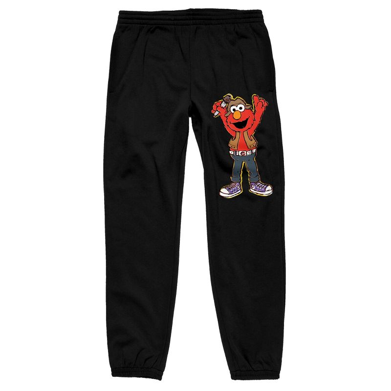 Sesame Street Elmo Holding Microphone Men's Black Graphic Sweatpants, 1 of 4