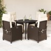 vidaXL 5 Piece Patio Dining Set with Cushions Brown Poly Rattan - 31.5" Table Length Round Leg 4 Items - 2 of 4