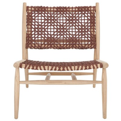 Cognac Leather & Natural Wood Handcrafted Slipper Accent Chair