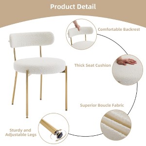 Dining Chairs Set of 2, Mid-Century Upholstered Dining Room Chairs, Round Boucle Dining Chairs with Backrest & Adjustable Legs - 1 of 4