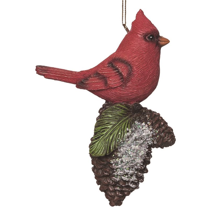 Transpac Christmas Holiday Red Polyresin Bright Cardinal Birds on Pinecones Ornament Set of 3, 4.50H inch, 2 of 5