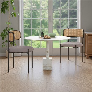 MAYEERTY Modern Upholstered Dining Chairs, Rattan Back, Metal Legs, Kitchen - 1 of 4