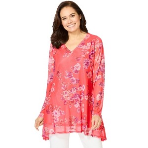 Woman Within Plus Size High-Low Miracle Mesh Tunic - 1 of 4