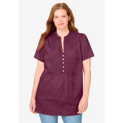 Woman Within Plus Size Pintucked Half-Button Tunic