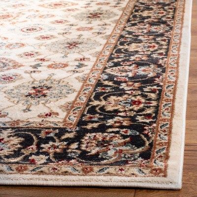 Cream and Navy Synthetic Safavid Style Runner Rug