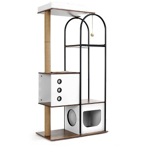 Cat Tower With 1 Cave And 2 Scratching Posts, 59.8’’Cat Trees, Wooden Kitty Climbing Frame, Multi-Level Kitten Condo With Hanging Ball For Indoor Cats - 1 of 4