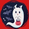 Girl's Design By Humans halloween ghost cat By ArtStyleAlice T-Shirt - 2 of 2