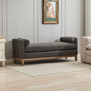 Kumasinova Boucle Upholstered Bed Bench with Fluted Wood Detail, Elegant Entryway Bench with Round Pillows, Ottoman Bench for Bedroom/Living Room - 1 of 4