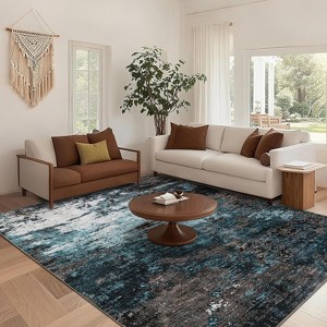 Acekool 2x6 Abstract Thin Indoor Rug, Distressed Oil Painting Pattern, Soft Modern Low Pile Mat, Stain Resistant, Easy Clean, Non Slip–Yellow - 1 of 4