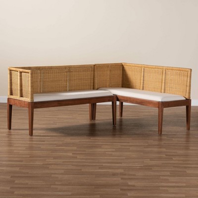 Tabanan Brown Rattan and Acacia Wood 2-Piece Corner Dining Nook Set