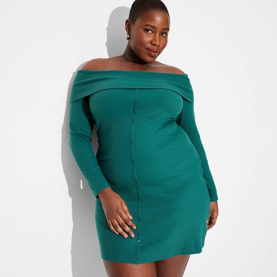 Women's Long Sleeve Mini Bodycon Dress - Wild Fable™ Dark Teal Green 2X