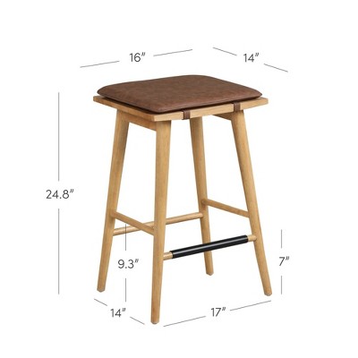 Chestnut Brown Backless Saddle Wood and Metal Barstools
