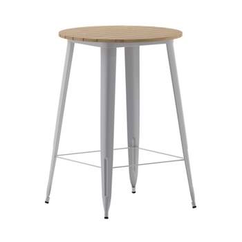 Emma and Oliver Indoor/Outdoor Bar Top Table, 30" Round All Weather Poly Resin Top with Steel base