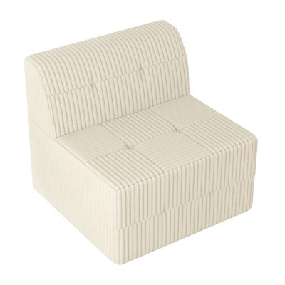 DOMETOUR Single Seat Corduroy Compressed Sectional Sofa, Modern Minimalist Sleeper Couch for Living Room/Bedroom, Space-Saving, White