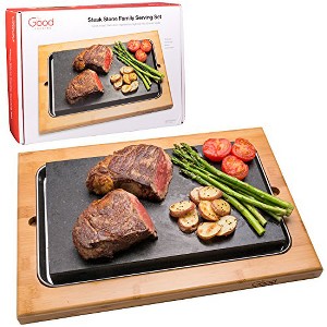 Good Cooking -Cooking Stone w Bamboo Platter - Extra Large Lava Hot Stone Tabletop Grill- Cooking Platter & Cold Lava Rock for Indoor BBQ, Hibachi - 1 of 3