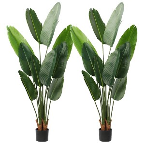 Tree City 5 Ft Artificial Bird of Paradise Plant - Fake Tropical Palm Tree with Pot, Realistic Banana Leaf Decor, 2 Pack - 1 of 3