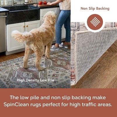 4' x 6' Orange and White Medallion Washable Synthetic Rug