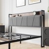 Lyngins Twin Size Platform Bed Frame with Storage Headboard ( 2 Outlets + 2 USB Ports), Under-Bed Storage, Gray Cotton Flax Upholstery - 4 of 4