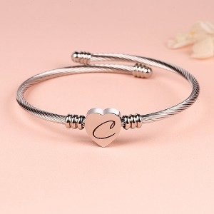 Twisted Steel Heart Cable Initial Bracelet - 1 of 4