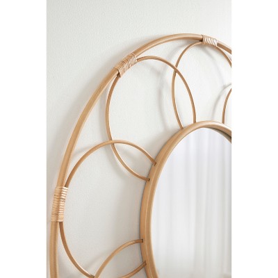Cori 34" Round Natural Rattan and Metal Mirror