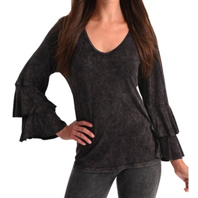 Women's STONE WASH BELL SLEEVE TOP - ANGEL