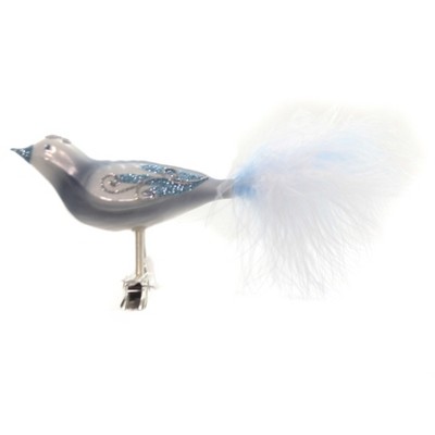 Golden Bell Collection 2.5" Blue Bird With Glitter Clip On Feather Tail Ornament  -  Tree Ornaments