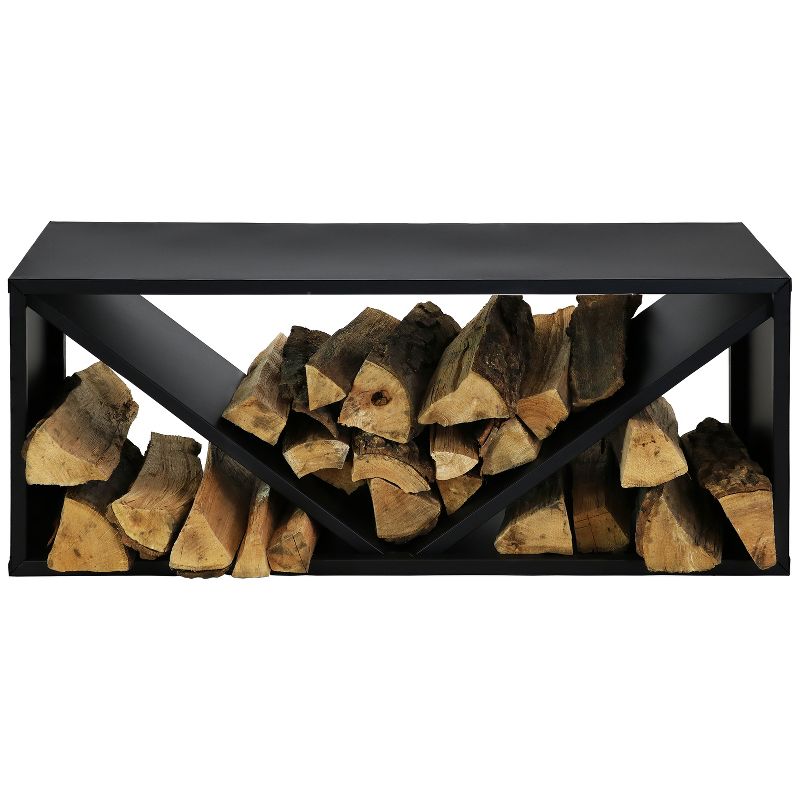 Sunnydaze Indoor/Outdoor Steel Triple Triangle Fire Pit or Fireplace Firewood Log Rack Storage Holder - 41" - Black, 6 of 11