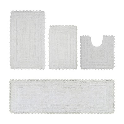 Lilly Crochet Collection 100% Cotton Tufted Reversible 4-Piece Bath Rug Set – Super Absorbent, Machine Washable Bathroom Mats with Crochet Pattern