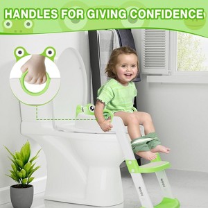 Potty Training Seat with Step Stool Ladder Toddler Kids Potty Seat with Handles Toilet Training Seat with Anti-Slip Safe Pads Adjustable Height Legs - 1 of 4