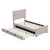 Twin Size Velvet Fabric Upholstered Platform Bed with Trundle Bed and Adjustable Button Tufted Headboard, No Box Spring Needed, Pink - 2 of 3