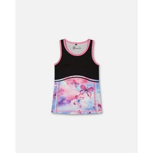 Deux par Deux Girl Colorblock Athletic Tank Top Black with Butterflies Printed - 7-8 Years - 1 of 4