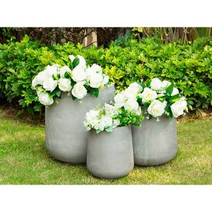 Kante Set of 3 Lightweight Concrete Footed Tulip Outdoor Planter - Rosemead Home & Garden, Inc.: Modern Design Patio Pots - 1 of 4