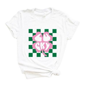 Simply Sage Market Women's Lucky Clover Checkered Short Sleeve Graphic Tee - 1 of 4