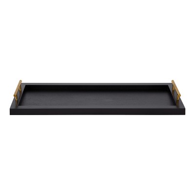 Elegant Black and Gold Rectangular Wooden Tray with Polished Handles, 24x10