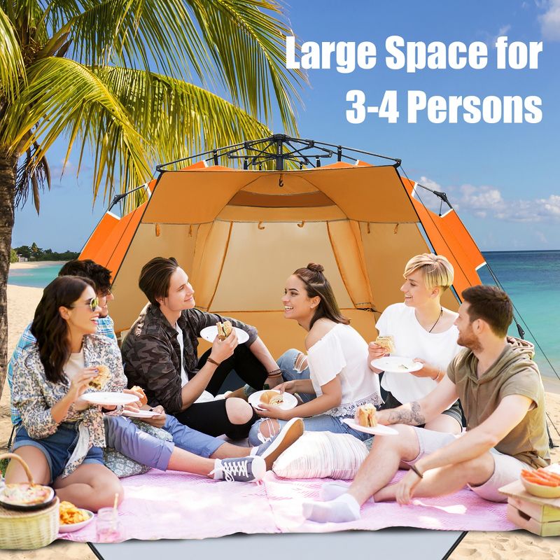 Costway 3-4 Person Easy Pop Up Beach Tent UPF 50Plus Portable Sun Shelter Orange/Blue, 2 of 11
