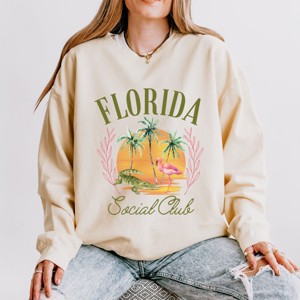 Simply Sage Market Florida Social Club Flamingo Lightweight Garment Dyed Sweatshirt - 1 of 4