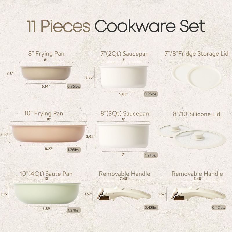 CAROTE Nonstick Cookware Set Detachable Pots and Pans Set with Removable Handle, Multicolor, 11pcs, 5 of 9
