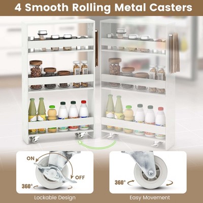 Costway 4-Tier Slim Storage Cart with Open Shelves Rolling Kitchen Cart on Wheels Narrow White