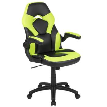 BlackArc High Back Gaming Chair with Neon Green & Black Faux Leather Upholstery, Height Adjustable Swivel Seat & Padded Flip-Up Arms