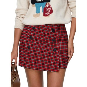 EXLURA Womens Button Bodycon Mini Skirt Sexy Night Club High Waist Elastic Y2K Fall Winter Plaid Skirts - 1 of 4