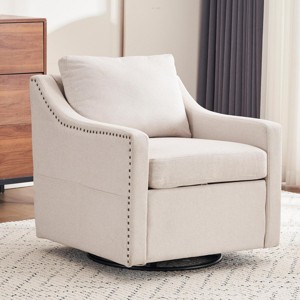 Accent Sofa Chair With Storage Function,360°Swivel Upholstered  Armchair With Pocket,Beige Linen Fabric Swivel Sofa,Single Sofa Chair-Maison Boucle - 1 of 4