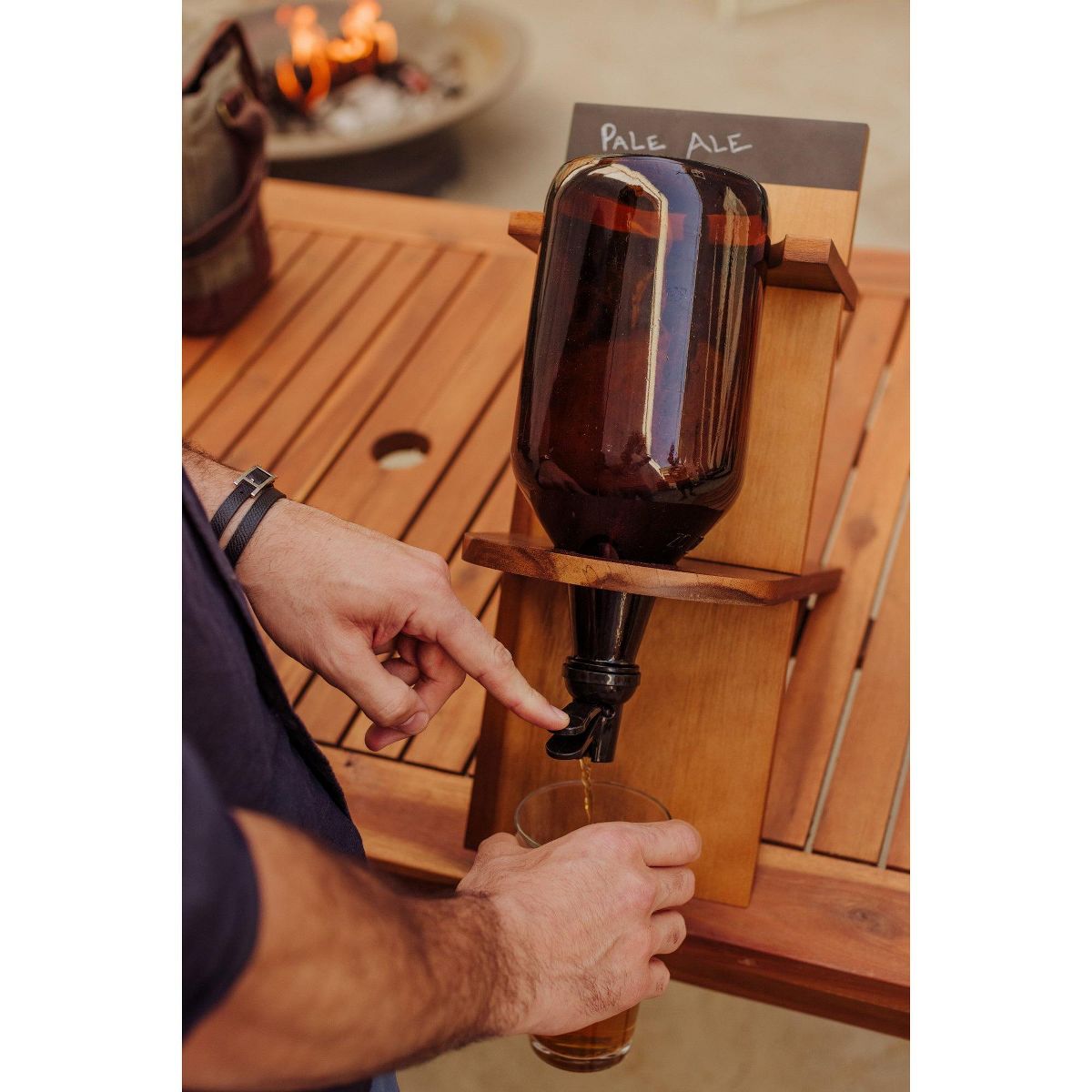 Picnic Time 64oz Glass Growler with Handcrafted Wood Stand for Cold Beverages - thumbnail 8