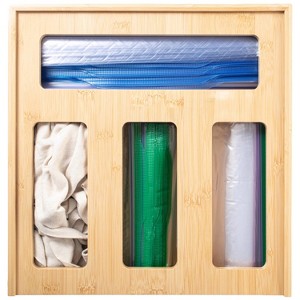 Bamboo Food Bag Storage Organizer for Kitchen Drawer, Durable, Non-Slip Plastic Bag Dispenser for Gallon, Quart, Sandwich & Snack Storage Organizer - 1 of 4