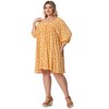 Agnes Orinda Women's Plus Size V Neck Drawstring 3/4 Sleeve Summer Flowy A Line Midi Babydoll Dresses - 3 of 4