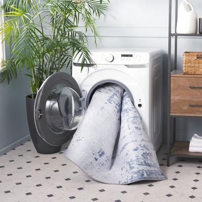 Tacoma 4' x 6' Gray and Navy Synthetic Area Rug